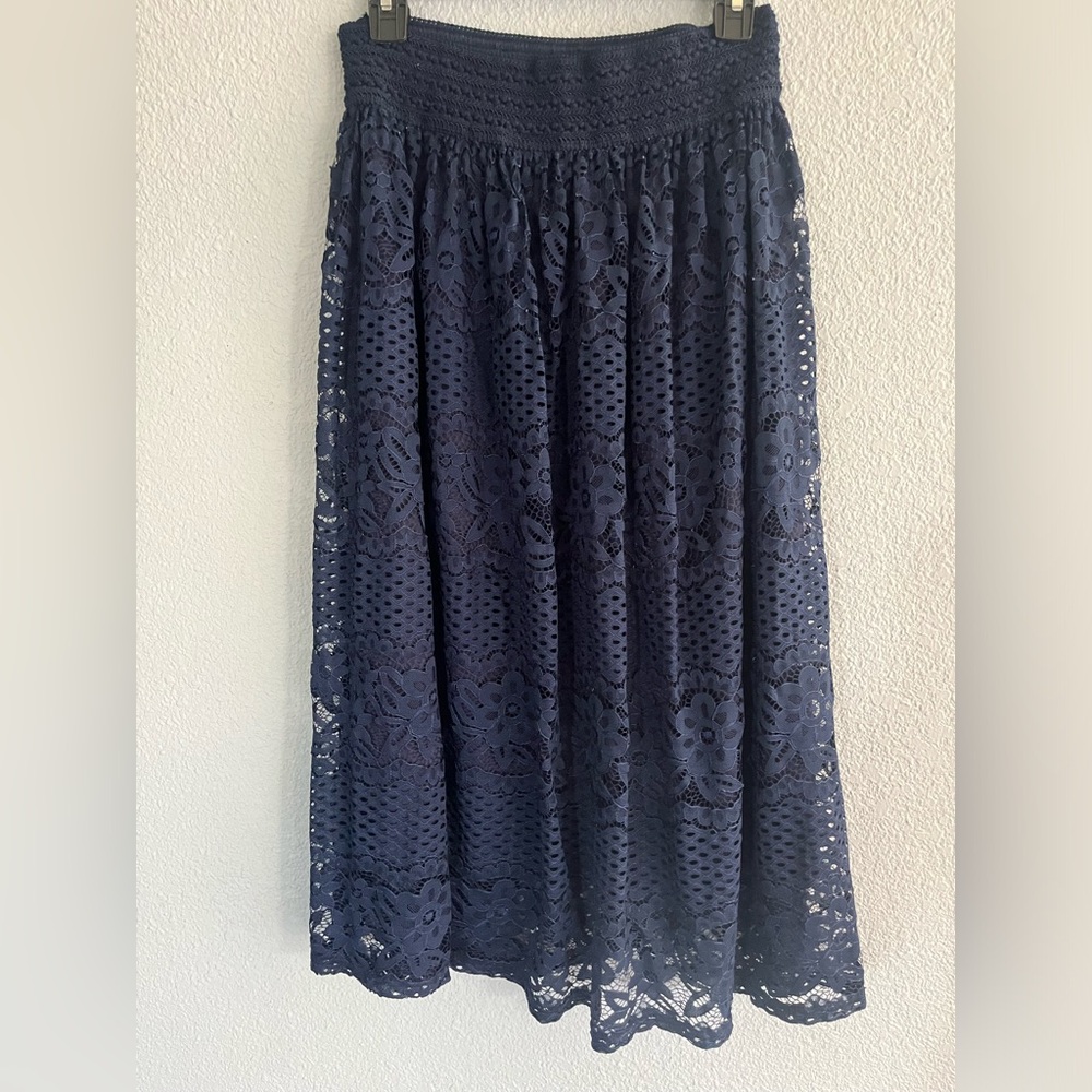 Metrowear Floral Design Dark Blue Skirt Large